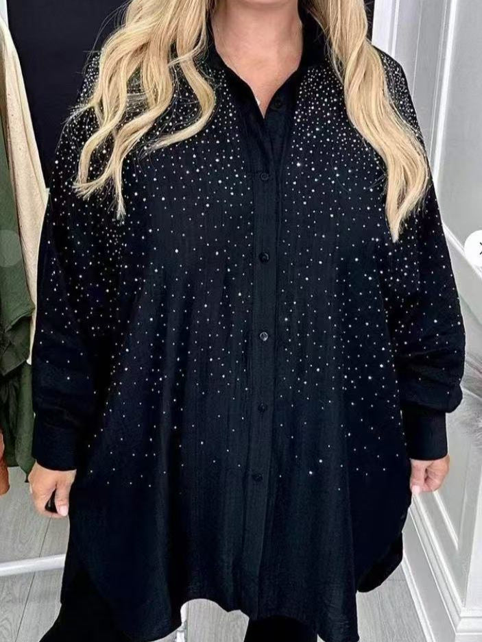 Dame skjorte bluse med glitrende aksenter og avslappet snitt Mirla-Eva Jonsson