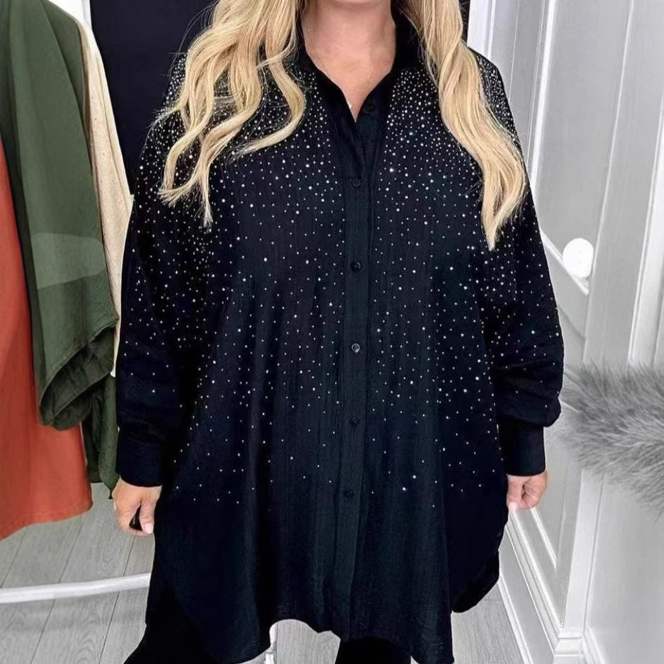 Dame skjorte bluse med glitrende aksenter og avslappet snitt Mirla-Eva Jonsson