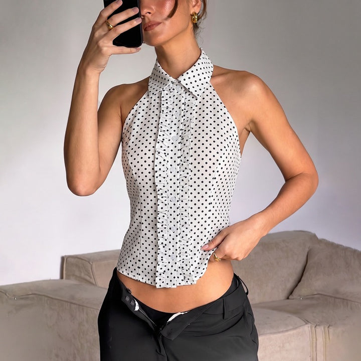 Dame skjorte med volangdetaljer Mirla-Eva Jonsson