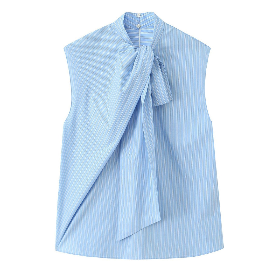 Dame skjortebluse med dekorativ sløyfe og elegant stripete design Mirla-Eva Jonsson