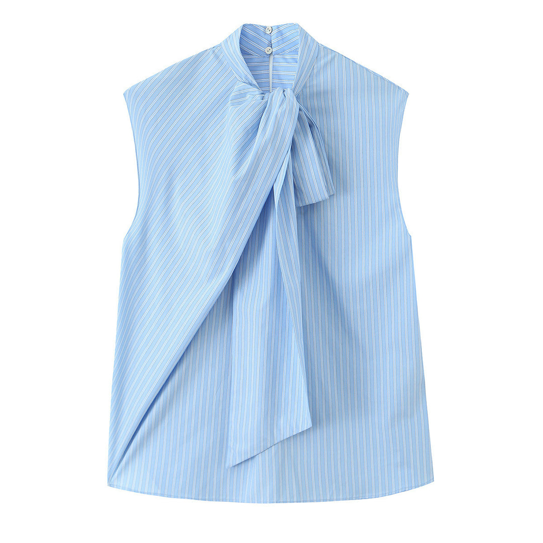 Dame skjortebluse med dekorativ sløyfe og elegant stripete design Mirla-Eva Jonsson