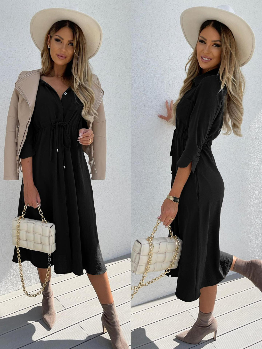 Dame skjortekjole med justerbar midje og elegante knappdetaljer Eva Jonsson-Eva Jonsson