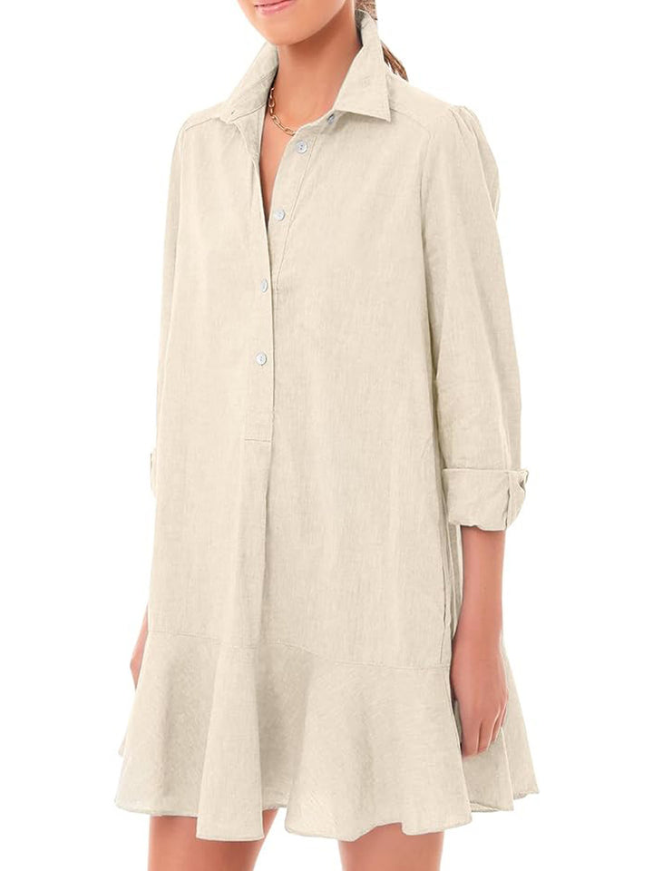 Dame skjortklänning med flödande nederkant och långa ärmar Eva Jonsson-Eva Jonsson