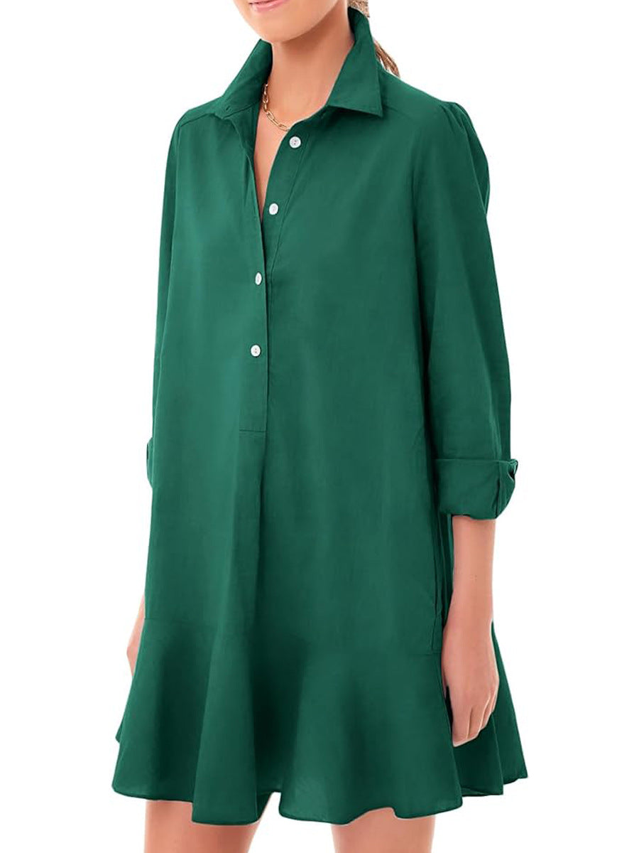 Dame skjortklänning med flödande nederkant och långa ärmar Eva Jonsson-Eva Jonsson