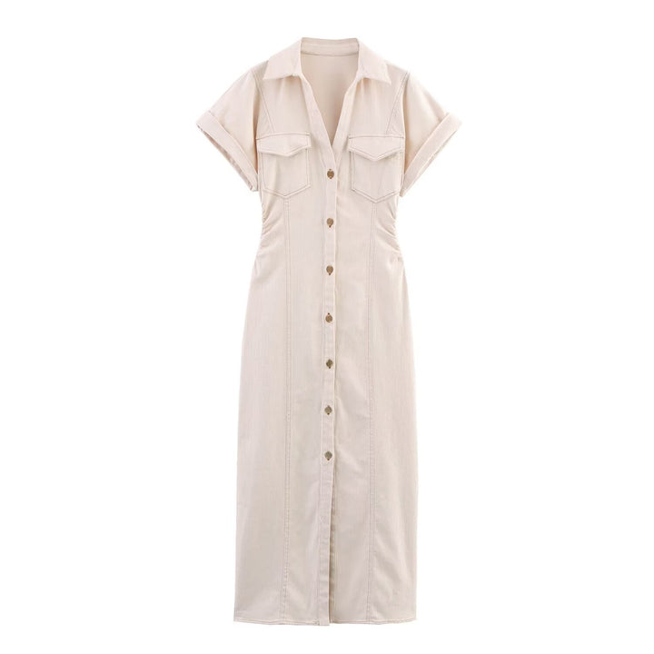 Dame skjortklänning med korta ärmar och praktiska fickor Mirla-Eva Jonsson