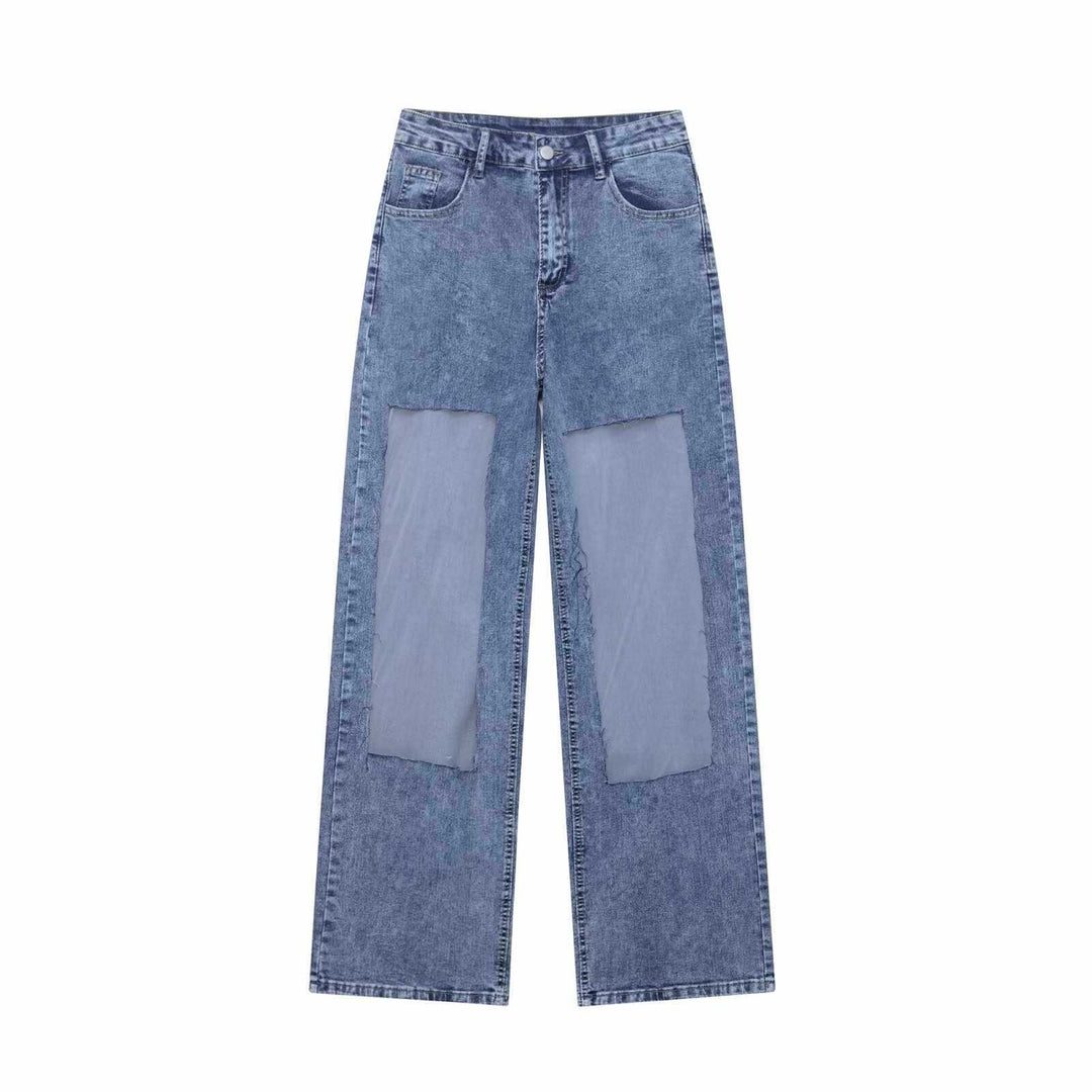 Dame slouchy högmidjade jeans med trendiga patchdetaljer Eva Jonsson-Eva Jonsson