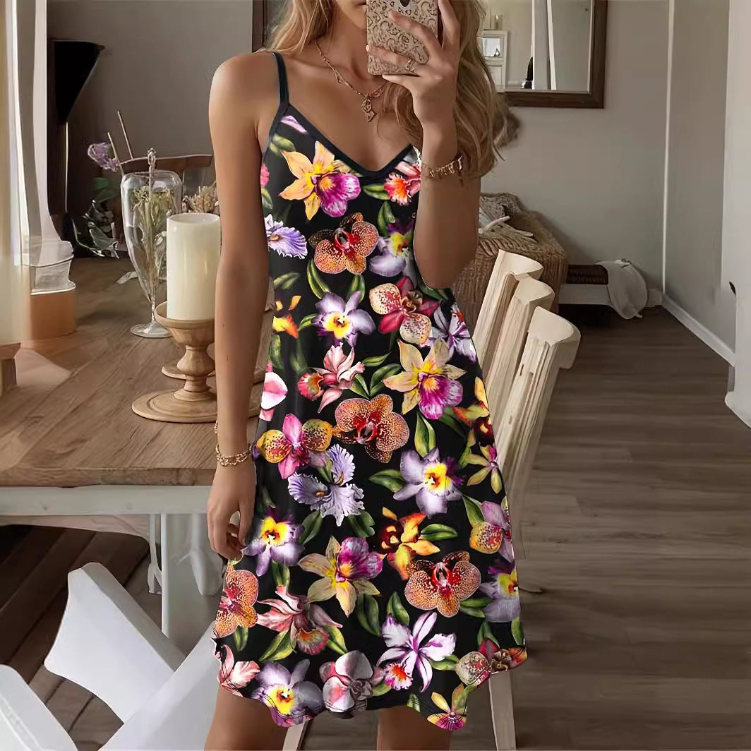 Dame sommarklänning med blommigt tryck och justerbara axelremmar Mirla-Eva Jonsson
