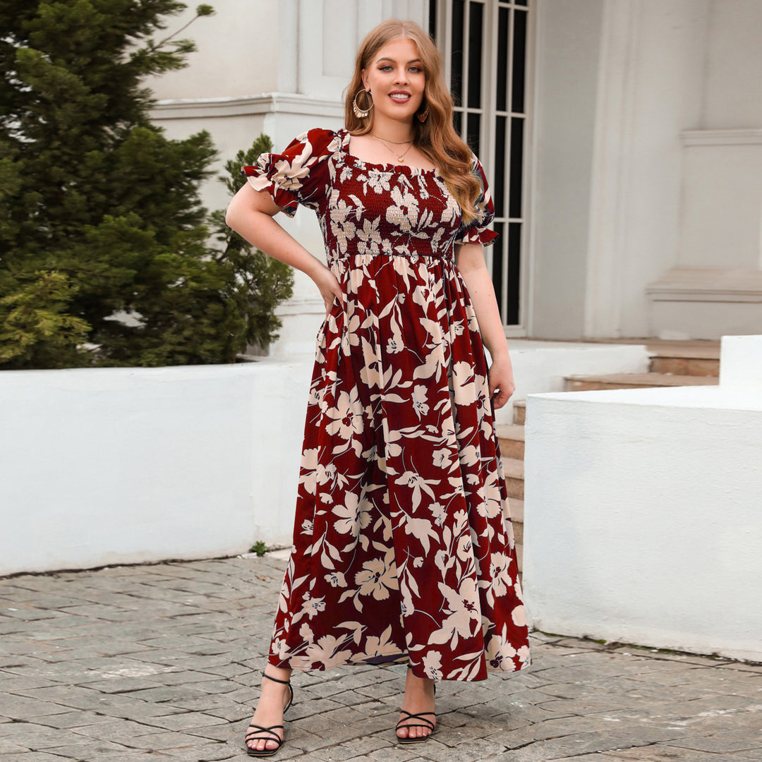 Dame sommarmaxiklänning med romantiskt blommönster och puffärmar Mirla-Eva Jonsson