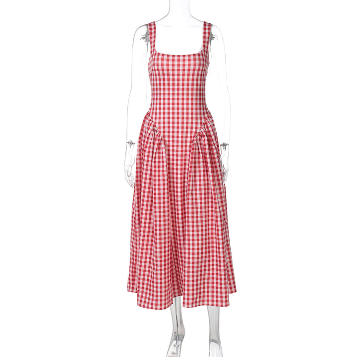 Dame sommarmaxiklänning med rutig design och sidofållselement Mirla-Eva Jonsson