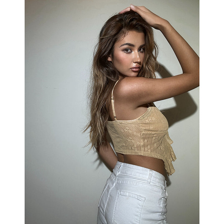 Dame spets element crop-top med volangdetaljer Mirla-Eva Jonsson