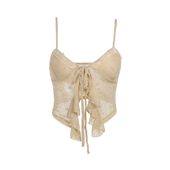 Dame spets element crop-top med volangdetaljer Mirla-Eva Jonsson