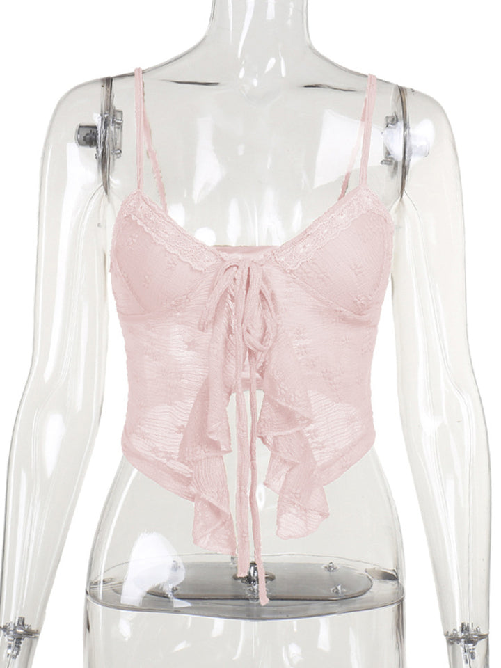 Dame spets element crop-top med volangdetaljer Mirla-Eva Jonsson