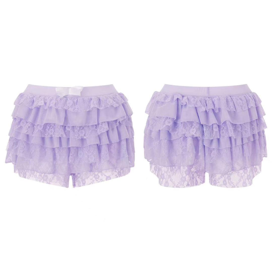 Dame spets-shorts med voluminösa volangdetaljer Mirla-Eva Jonsson
