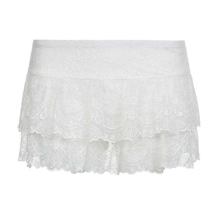 Dame spets skorts med lagerdesign och elastisk midja Mirla-Eva Jonsson
