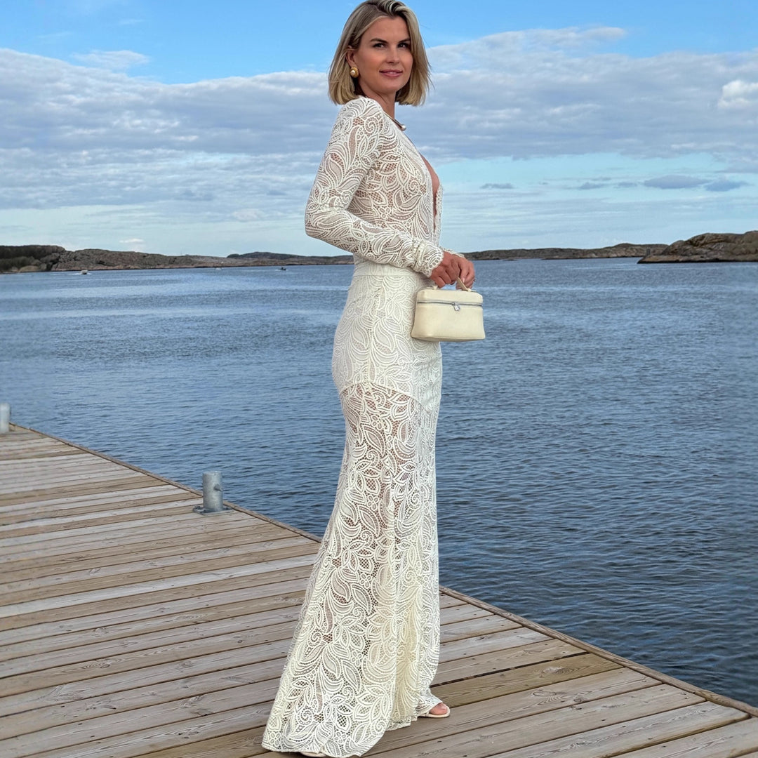 Dame spetskjol med hög midja och floralt broderi Mirla-Eva Jonsson