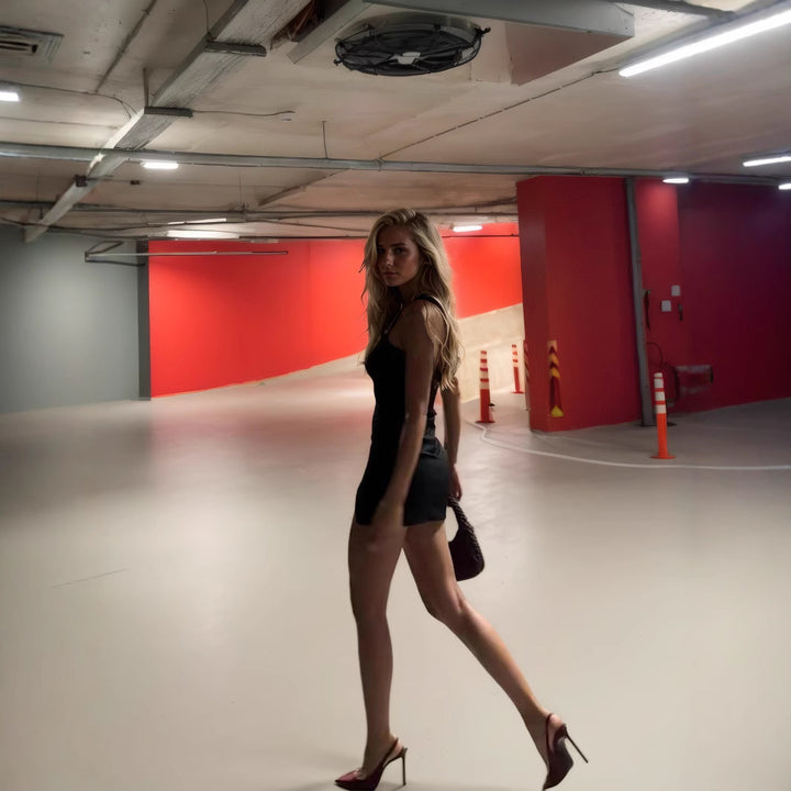 Dame sporty mini-dress med djup slit och asymmetrisk design Mirla-Eva Jonsson