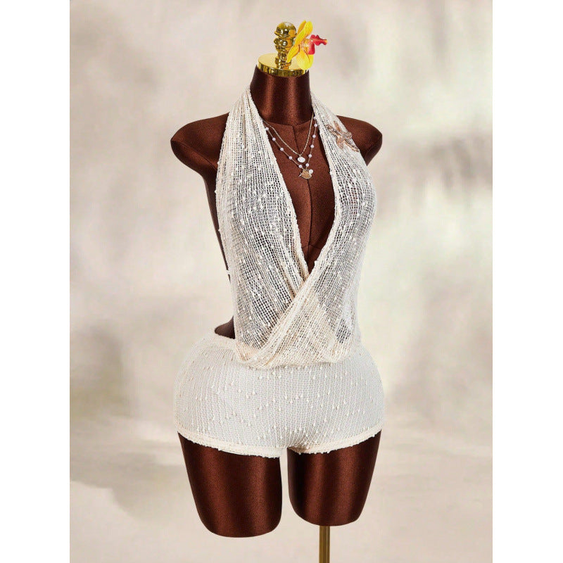 Dame stickad överdel med djup uringning och avslappnad passform Mirla-Eva Jonsson