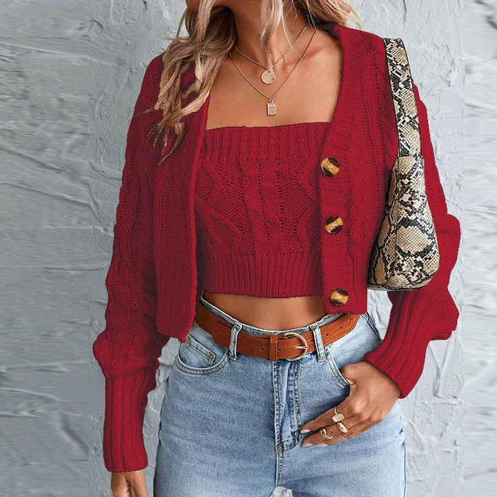 Dame stickad set med cardigan och crop-top Mirla-Eva Jonsson