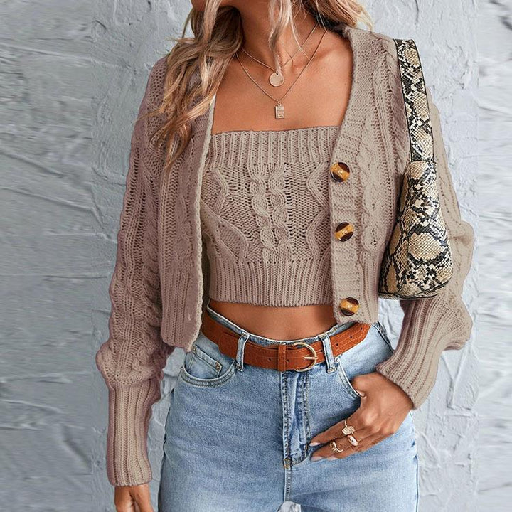 Dame stickad set med cardigan och crop-top Mirla-Eva Jonsson