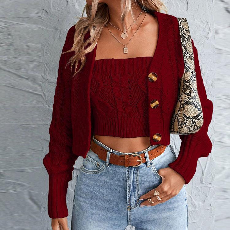 Dame stickad set med cardigan och crop-top Mirla-Eva Jonsson