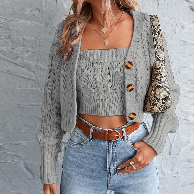Dame stickad set med cardigan och crop-top Mirla-Eva Jonsson