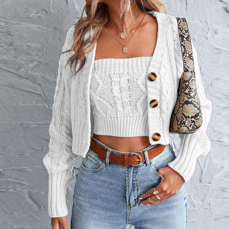 Dame stickad set med cardigan och crop-top Mirla-Eva Jonsson