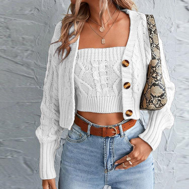 Dame stickad set med cardigan och crop-top Mirla-Eva Jonsson
