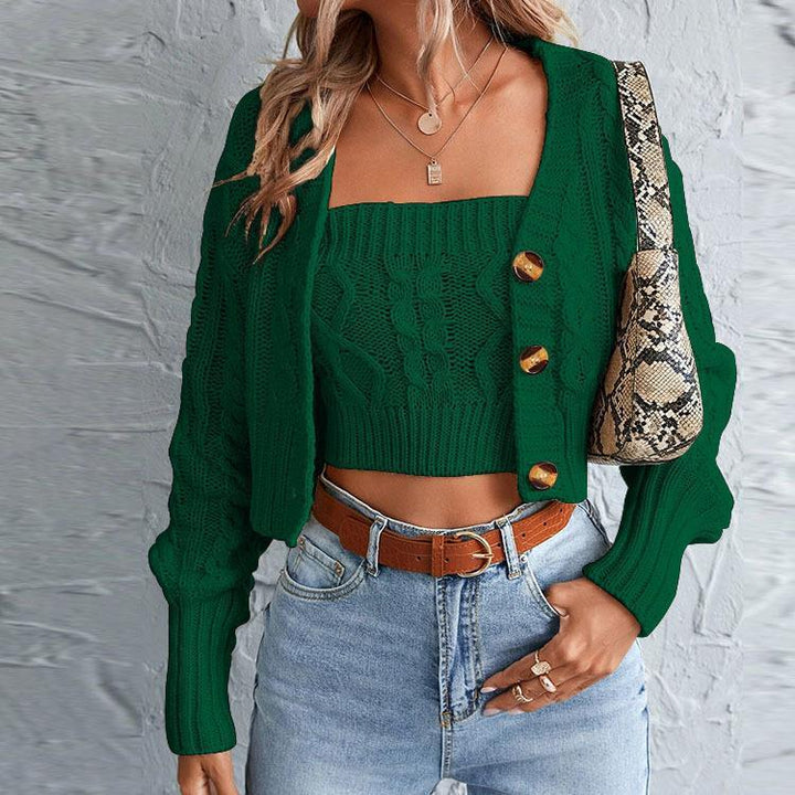 Dame stickad set med cardigan och crop-top Mirla-Eva Jonsson