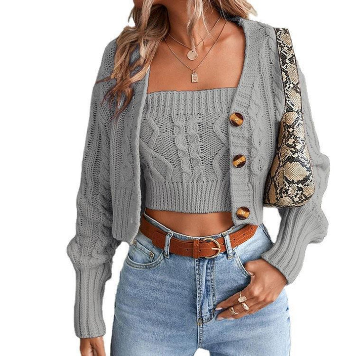 Dame stickad set med cardigan och crop-top Mirla-Eva Jonsson