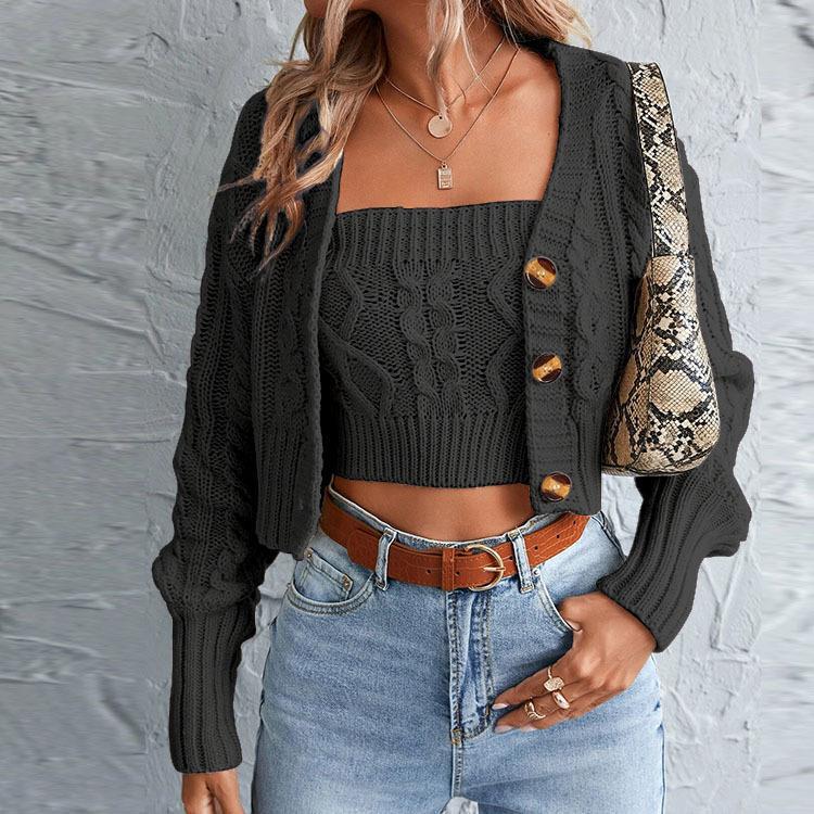 Dame stickad set med cardigan och crop-top Mirla-Eva Jonsson
