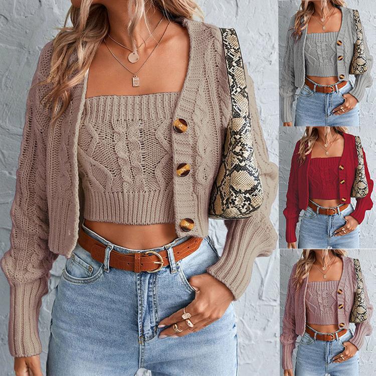 Dame stickad set med cardigan och crop-top Mirla-Eva Jonsson