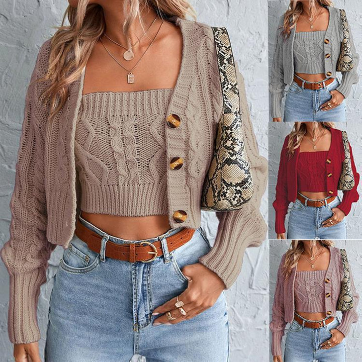 Dame stickad set med cardigan och crop-top Mirla-Eva Jonsson