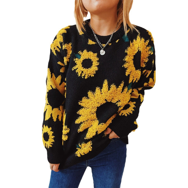 Dame stickad tröja med blommönster och oversize-snitt Mirla-Eva Jonsson