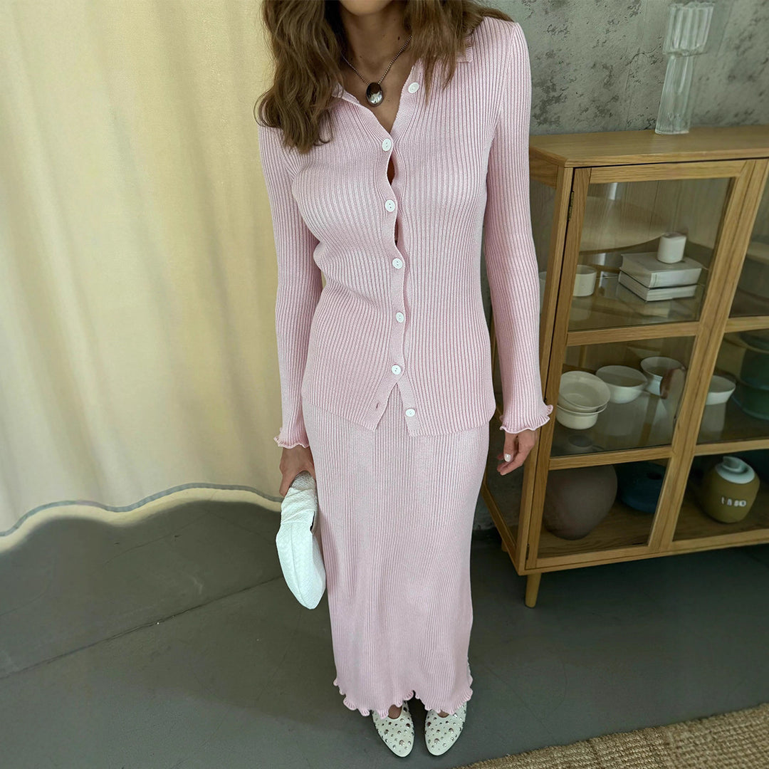 Dame stickkjol med matchande cardigan Mirla-Eva Jonsson