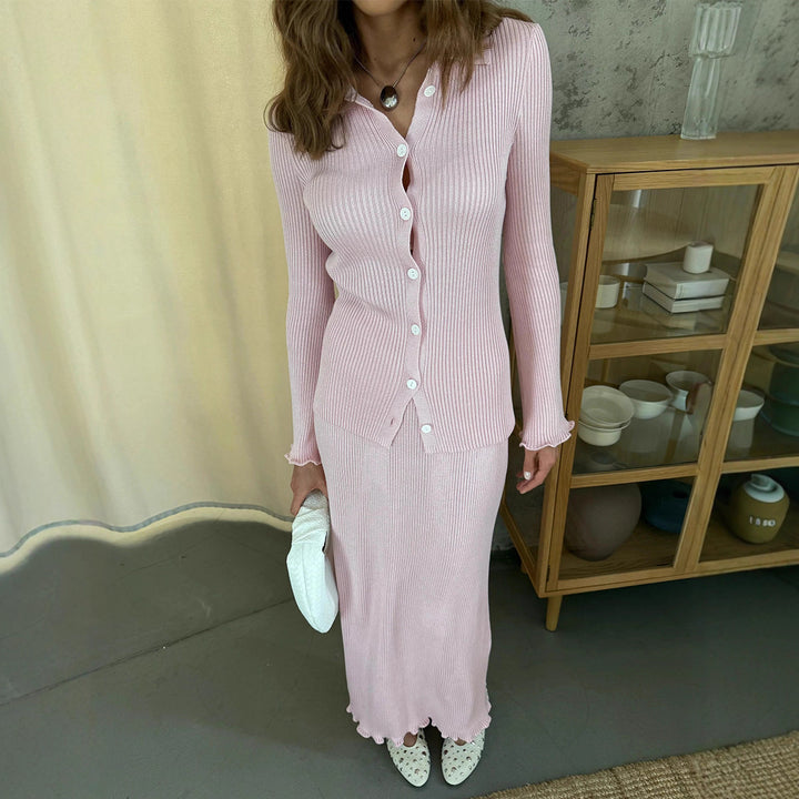 Dame stickkjol med matchande cardigan Mirla-Eva Jonsson
