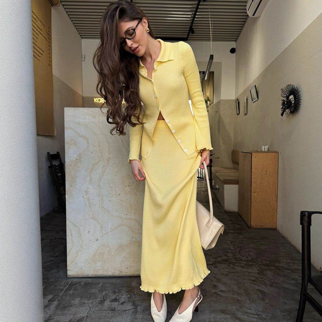 Dame stickkjol med matchande cardigan Mirla-Eva Jonsson