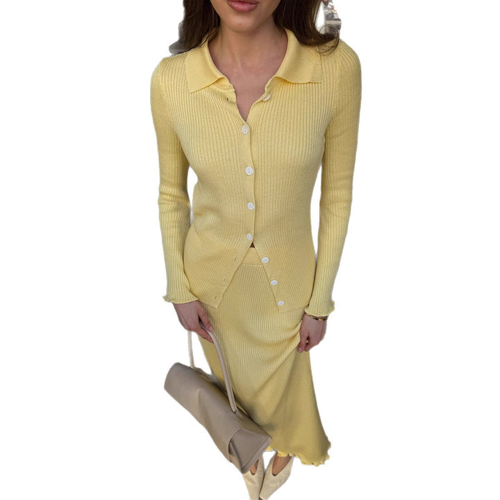 Dame stickkjol med matchande cardigan Mirla-Eva Jonsson