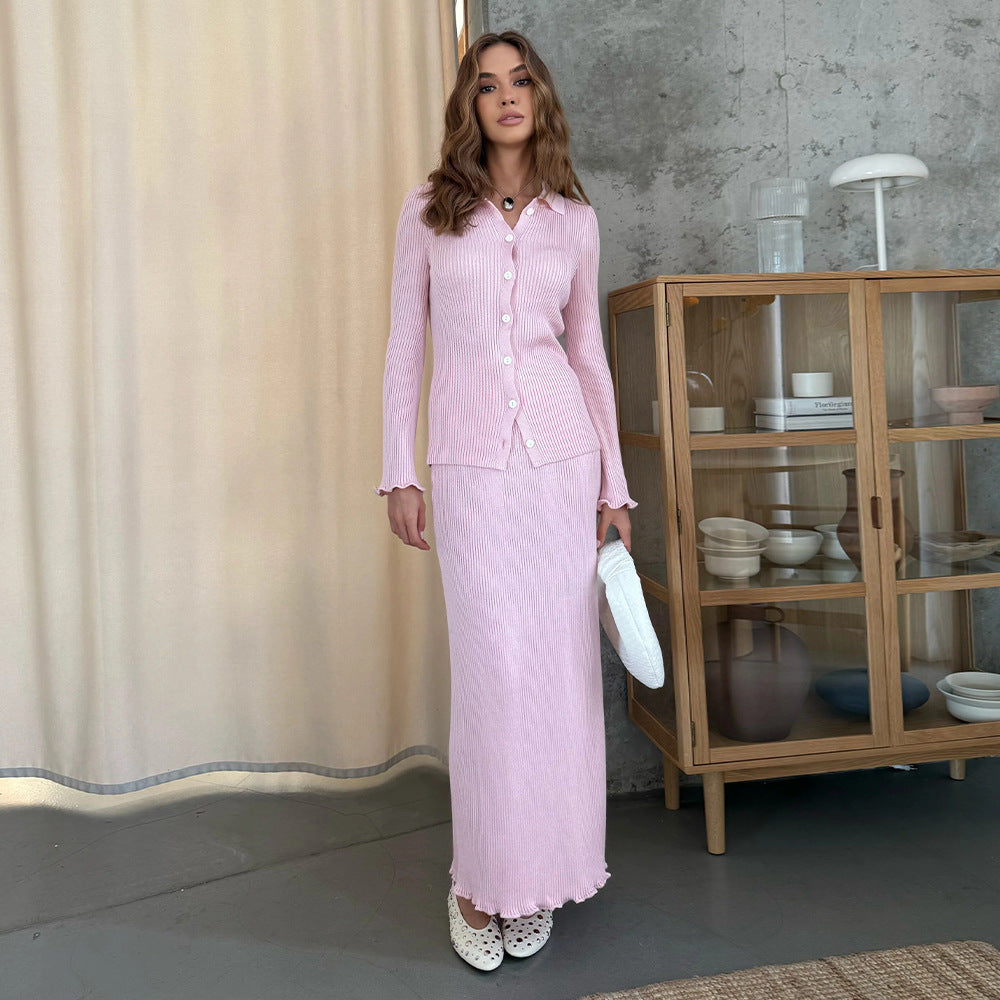 Dame stickkjol med matchande cardigan Mirla-Eva Jonsson