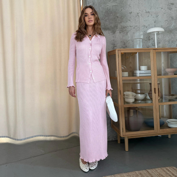 Dame stickkjol med matchande cardigan Mirla-Eva Jonsson