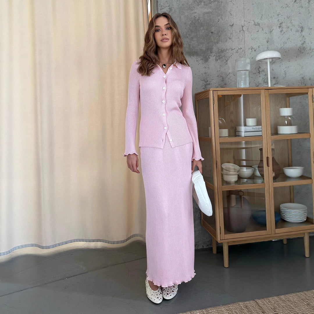 Dame stickkjol med matchande cardigan Mirla-Eva Jonsson
