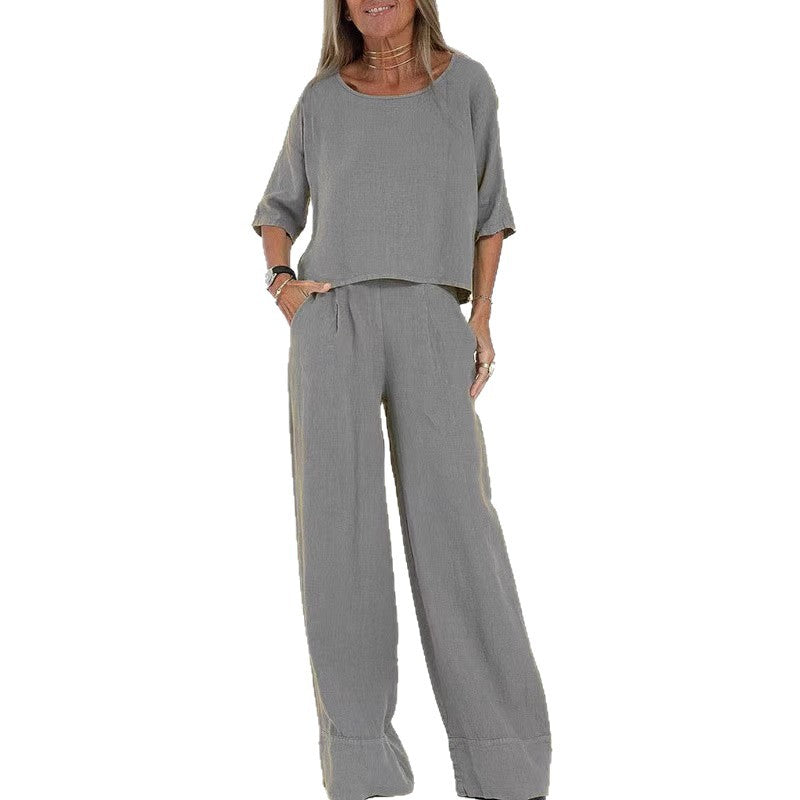 Dame stiligt byxdress-set i lin Mirla-Eva Jonsson