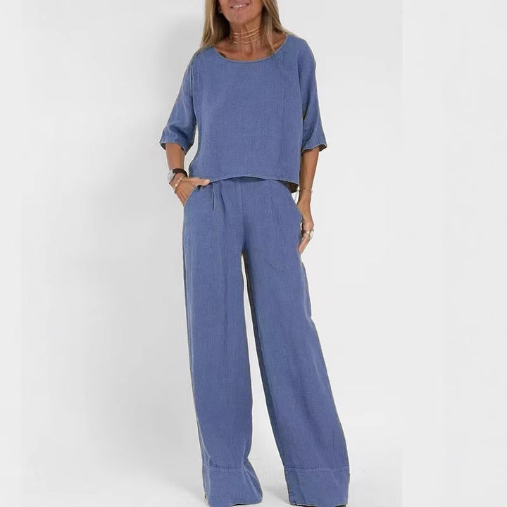 Dame stiligt byxdress-set i lin Mirla-Eva Jonsson