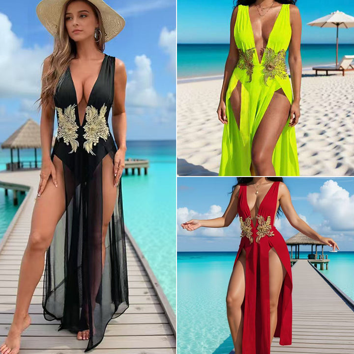 Dame strandklänning med elegant applikation Mirla-Eva Jonsson