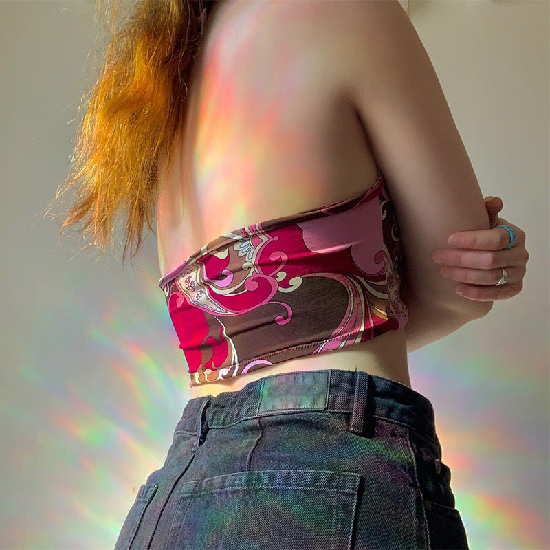 Dame strapless crop top med dekorativ knut Mirla-Eva Jonsson