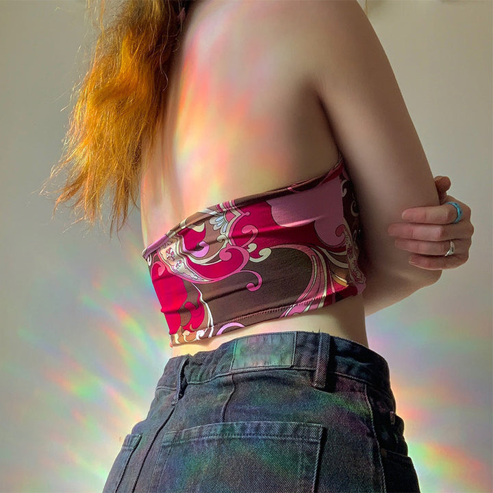 Dame strapless crop top med dekorativ knut Mirla-Eva Jonsson