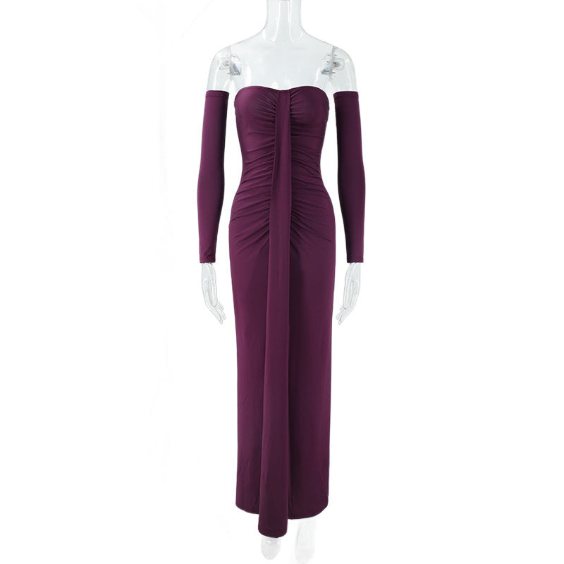 Dame strapless evening dress with long sleeves and refined ruffle details Mirla-Eva Jonsson