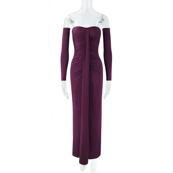 Dame strapless evening dress with long sleeves and refined ruffle details Mirla-Eva Jonsson