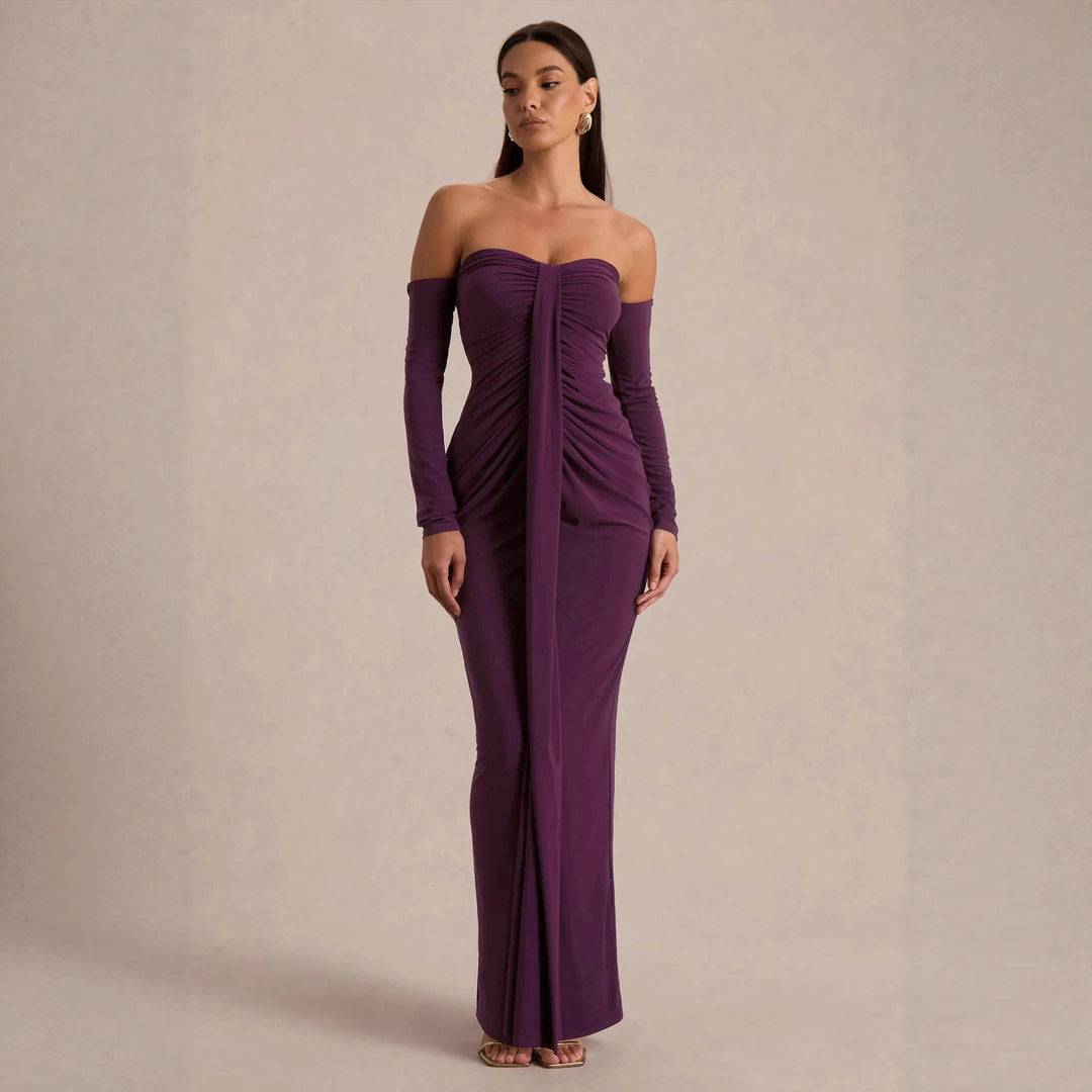 Dame strapless evening dress with long sleeves and refined ruffle details Mirla-Eva Jonsson