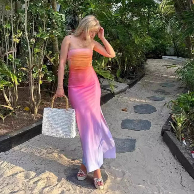 Dame strapless maxikjol i färgövergång Mirla-Eva Jonsson