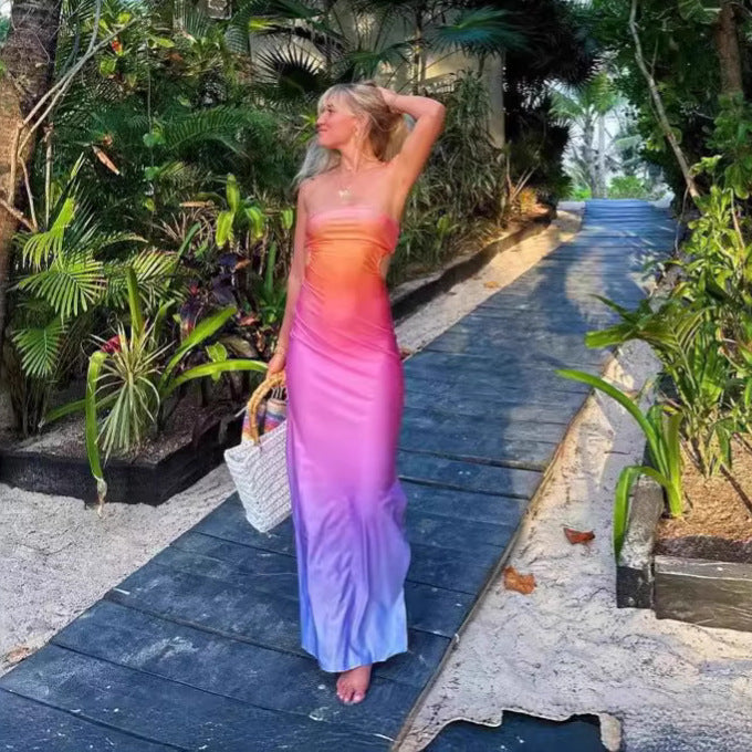 Dame strapless maxikjol i färgövergång Mirla-Eva Jonsson